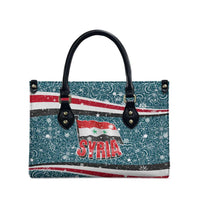 Syria Christmas Leather Bag with National Flag Motif, Coat of Arms Eagle, and Festive Snowflake Pattern - Wonder Print Shop