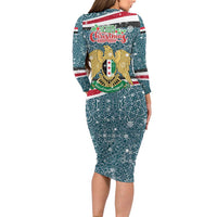 Syria Christmas Long Sleeve Bodycon Dress with National Flag Motif, Coat of Arms Eagle, and Festive Snowflake Pattern - Wonder Print Shop
