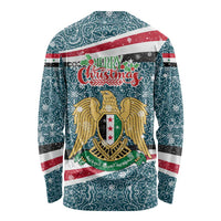 Syria Christmas Long Sleeve Shirt with National Flag Motif, Coat of Arms Eagle, and Festive Snowflake Pattern - Wonder Print Shop