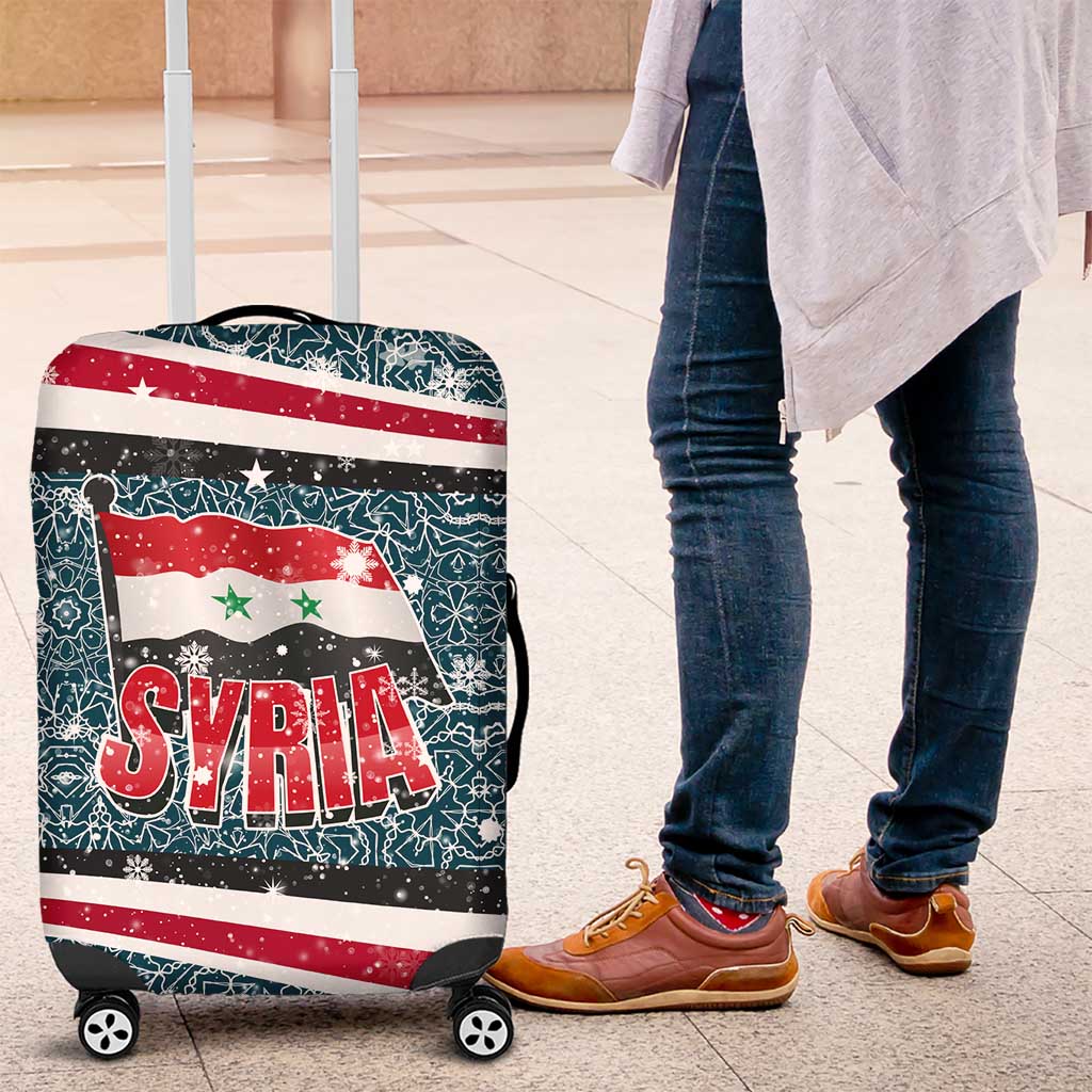 Syria Christmas Luggage Cover with National Flag Motif, Coat of Arms Eagle, and Festive Snowflake Pattern - Wonder Print Shop