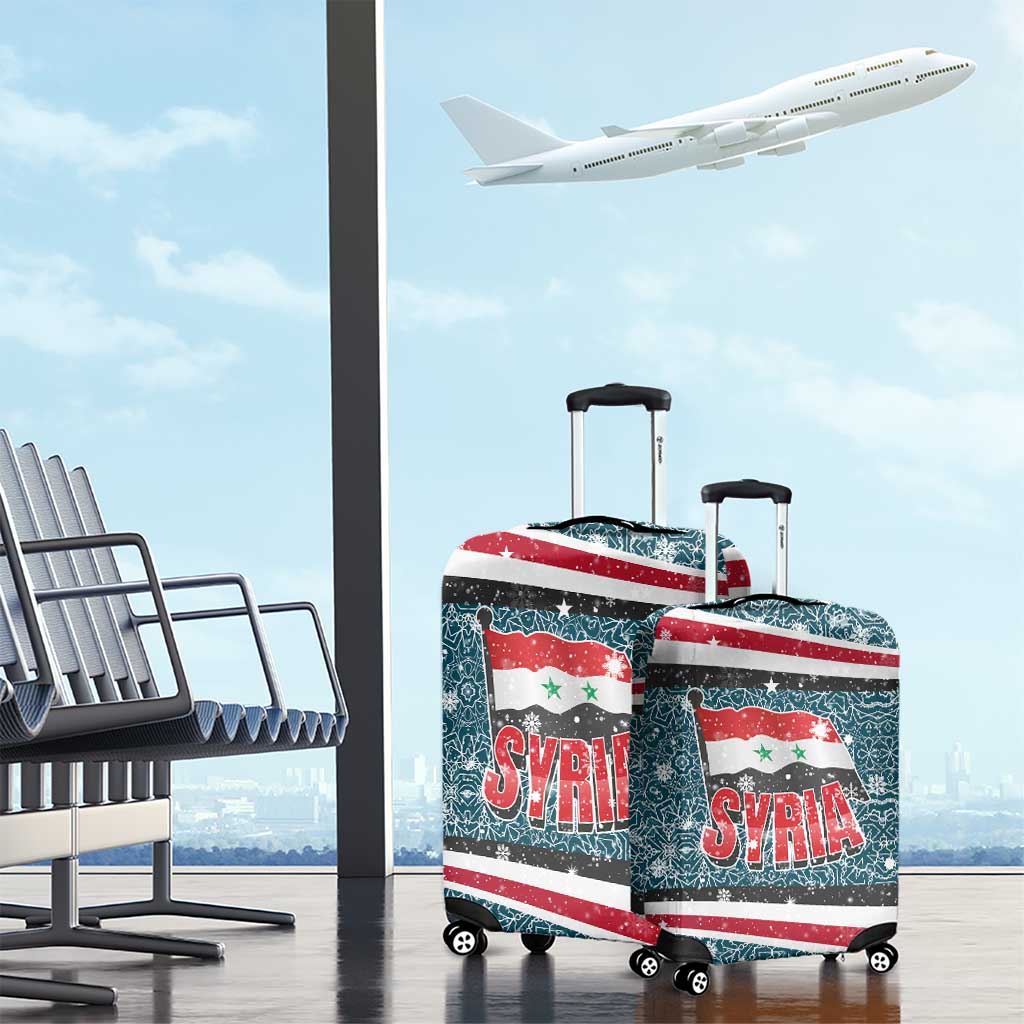 Syria Christmas Luggage Cover with National Flag Motif, Coat of Arms Eagle, and Festive Snowflake Pattern - Wonder Print Shop