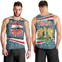 Syria Christmas Men Tank Top with National Flag Motif, Coat of Arms Eagle, and Festive Snowflake Pattern - Wonder Print Shop