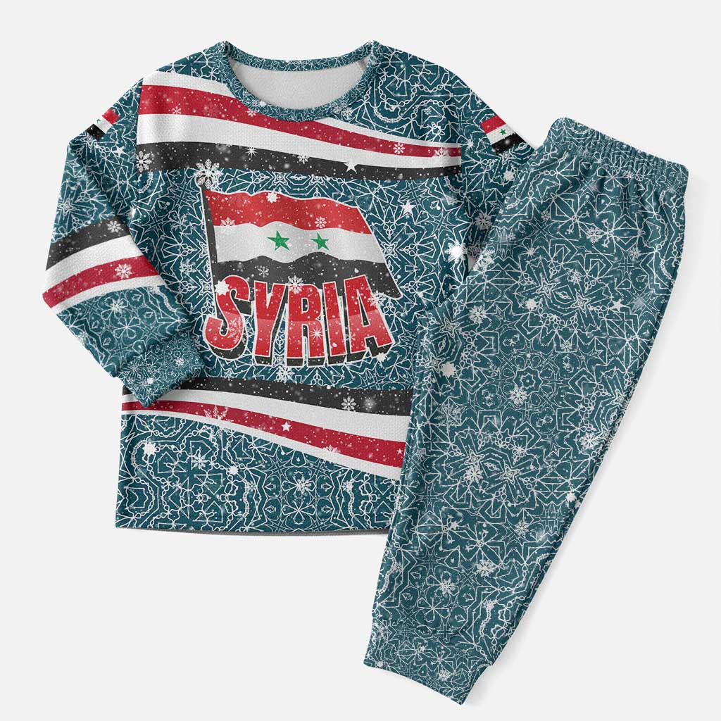 Syria Christmas Pajama Set with National Flag Motif, Coat of Arms Eagle, and Festive Snowflake Pattern - Wonder Print Shop