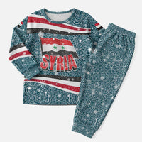 Syria Christmas Pajama Set with National Flag Motif, Coat of Arms Eagle, and Festive Snowflake Pattern - Wonder Print Shop