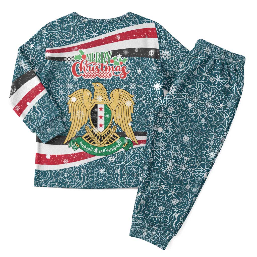 Syria Christmas Pajama Set with National Flag Motif, Coat of Arms Eagle, and Festive Snowflake Pattern - Wonder Print Shop