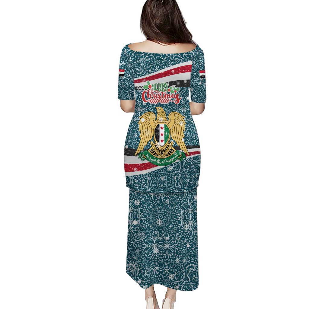 Syria Christmas Puletasi with National Flag Motif, Coat of Arms Eagle, and Festive Snowflake Pattern - Wonder Print Shop