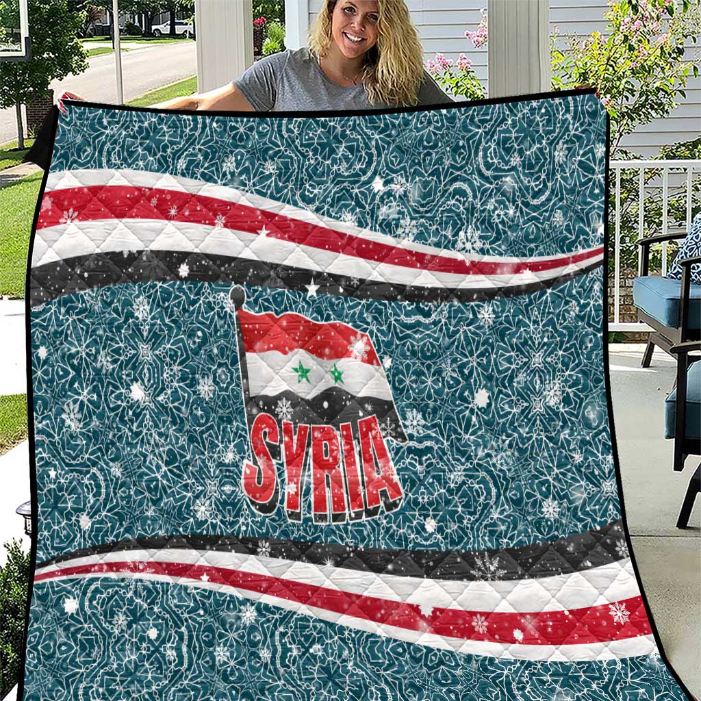 Syria Christmas Quilt with National Flag Motif, Coat of Arms Eagle, and Festive Snowflake Pattern - Wonder Print Shop