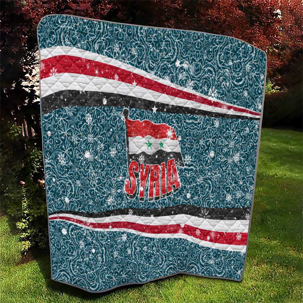 Syria Christmas Quilt with National Flag Motif, Coat of Arms Eagle, and Festive Snowflake Pattern - Wonder Print Shop