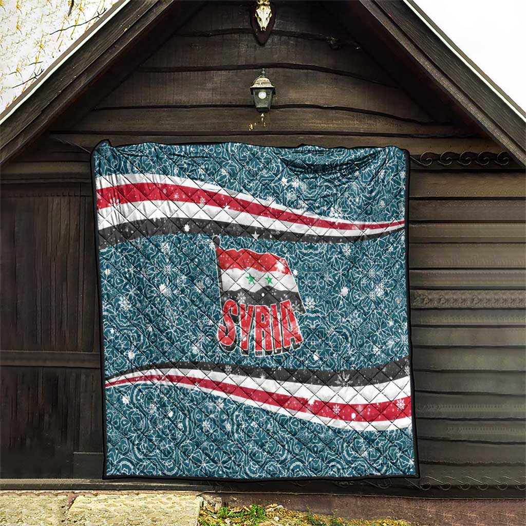 Syria Christmas Quilt with National Flag Motif, Coat of Arms Eagle, and Festive Snowflake Pattern - Wonder Print Shop
