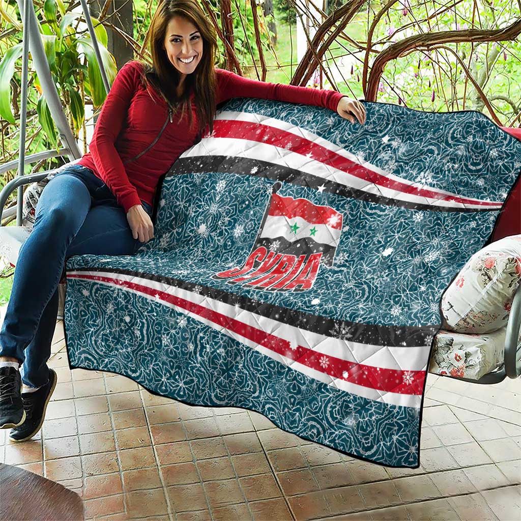 Syria Christmas Quilt with National Flag Motif, Coat of Arms Eagle, and Festive Snowflake Pattern - Wonder Print Shop