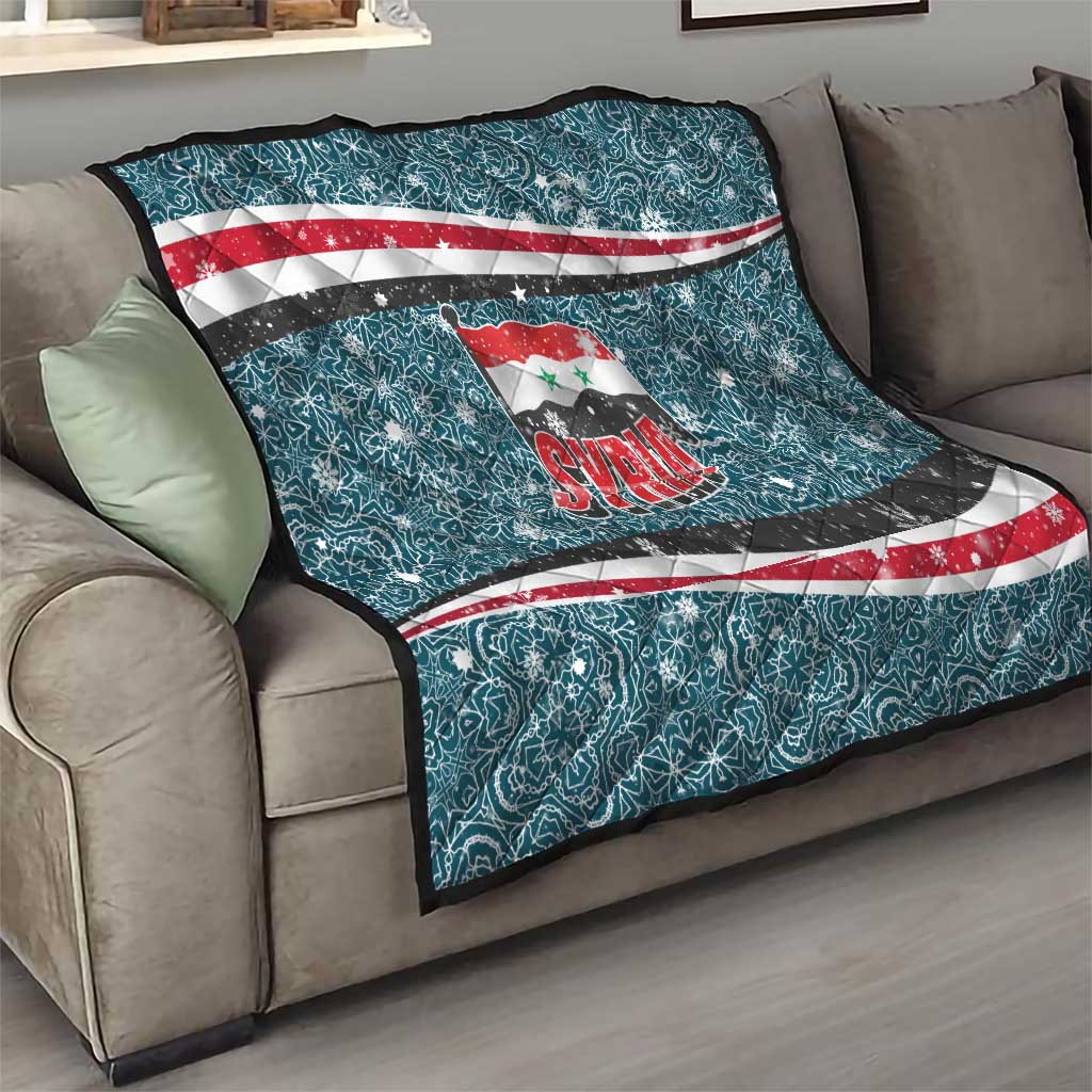 Syria Christmas Quilt with National Flag Motif, Coat of Arms Eagle, and Festive Snowflake Pattern - Wonder Print Shop