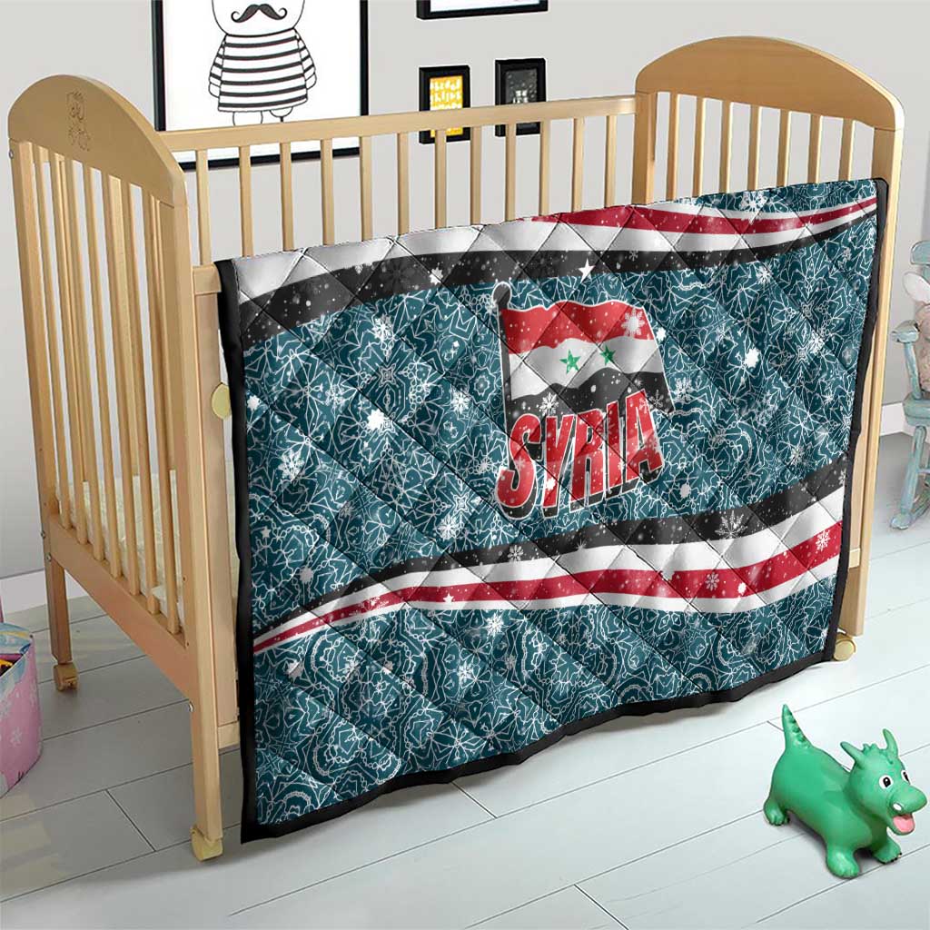 Syria Christmas Quilt with National Flag Motif, Coat of Arms Eagle, and Festive Snowflake Pattern - Wonder Print Shop