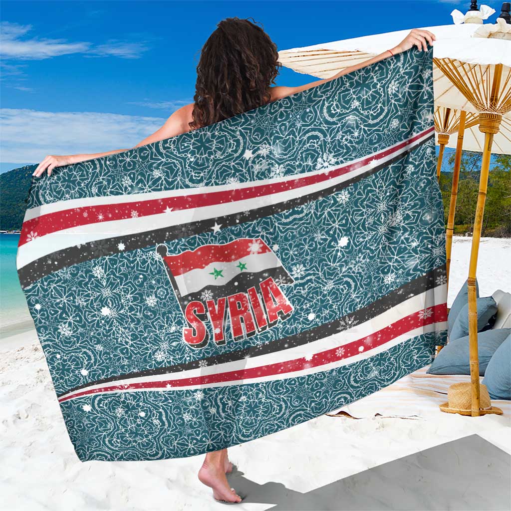 Syria Christmas Sarong with National Flag Motif, Coat of Arms Eagle, and Festive Snowflake Pattern - Wonder Print Shop