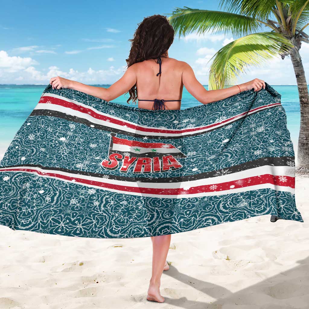 Syria Christmas Sarong with National Flag Motif, Coat of Arms Eagle, and Festive Snowflake Pattern - Wonder Print Shop