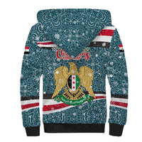 Syria Christmas Sherpa Hoodie with National Flag Motif, Coat of Arms Eagle, and Festive Snowflake Pattern - Wonder Print Shop