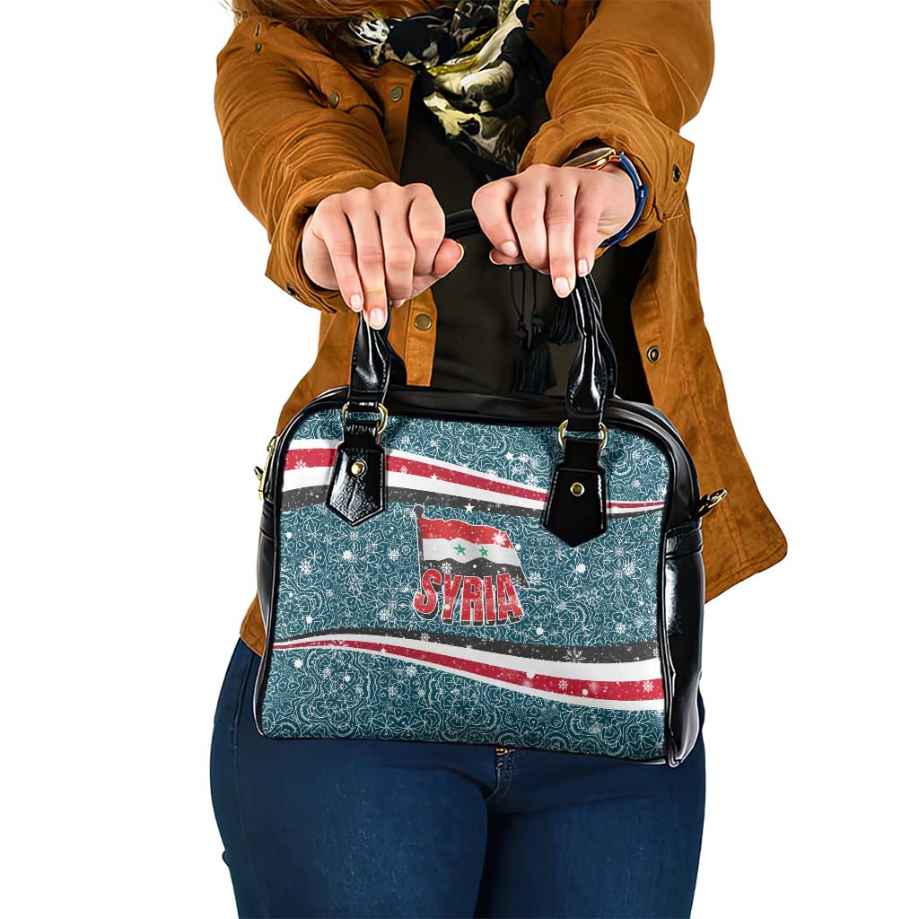 Syria Christmas Shoulder Handbag with National Flag Motif, Coat of Arms Eagle, and Festive Snowflake Pattern - Wonder Print Shop