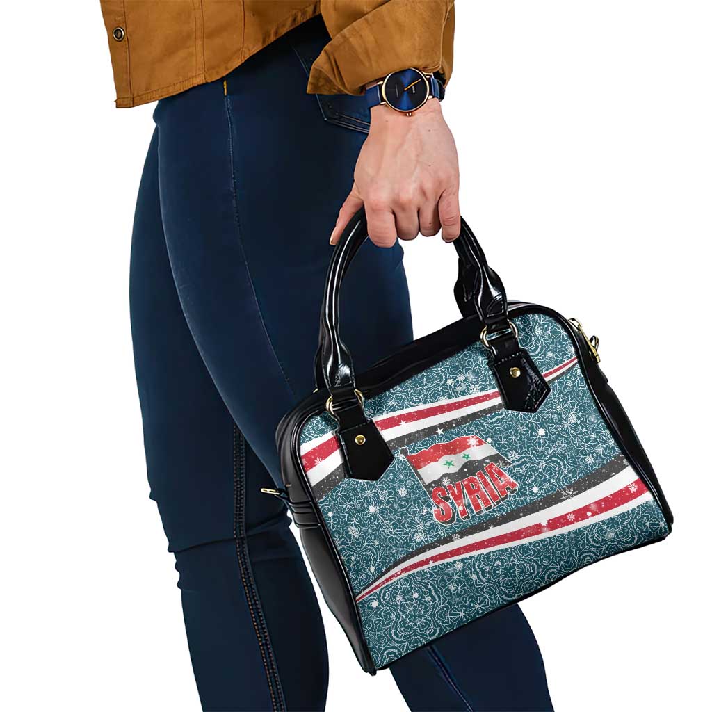 Syria Christmas Shoulder Handbag with National Flag Motif, Coat of Arms Eagle, and Festive Snowflake Pattern - Wonder Print Shop