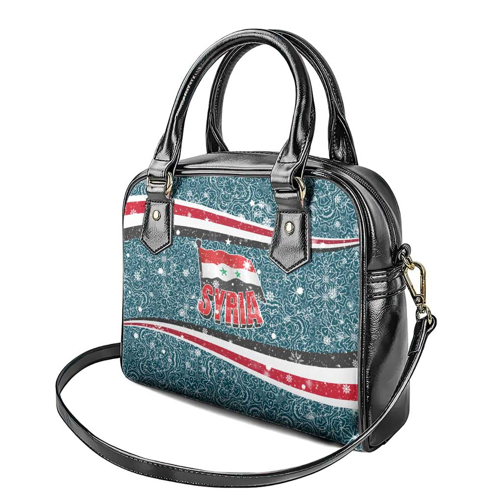 Syria Christmas Shoulder Handbag with National Flag Motif, Coat of Arms Eagle, and Festive Snowflake Pattern - Wonder Print Shop