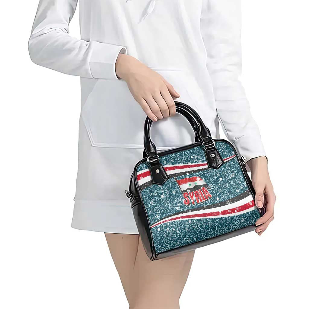 Syria Christmas Shoulder Handbag with National Flag Motif, Coat of Arms Eagle, and Festive Snowflake Pattern - Wonder Print Shop