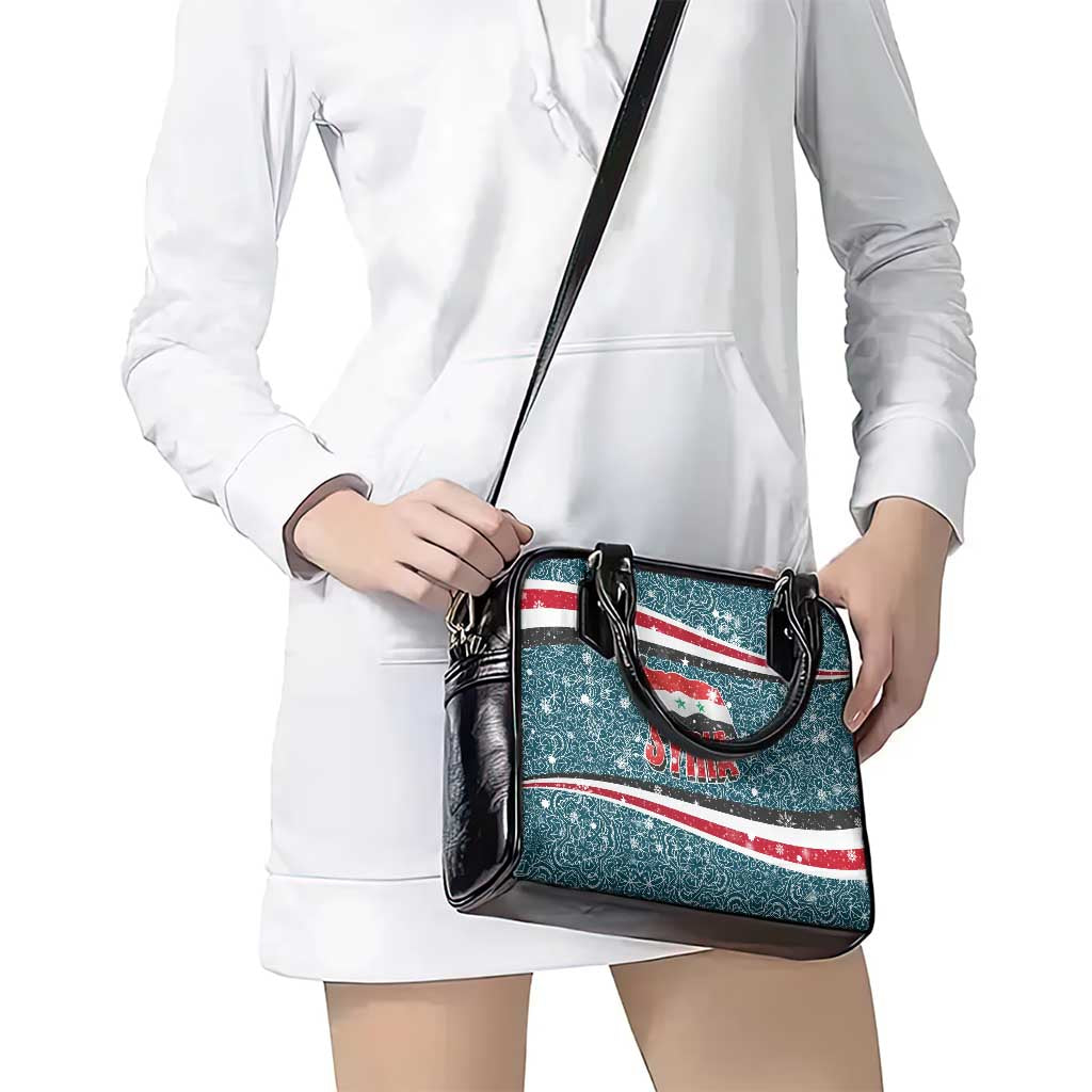 Syria Christmas Shoulder Handbag with National Flag Motif, Coat of Arms Eagle, and Festive Snowflake Pattern - Wonder Print Shop