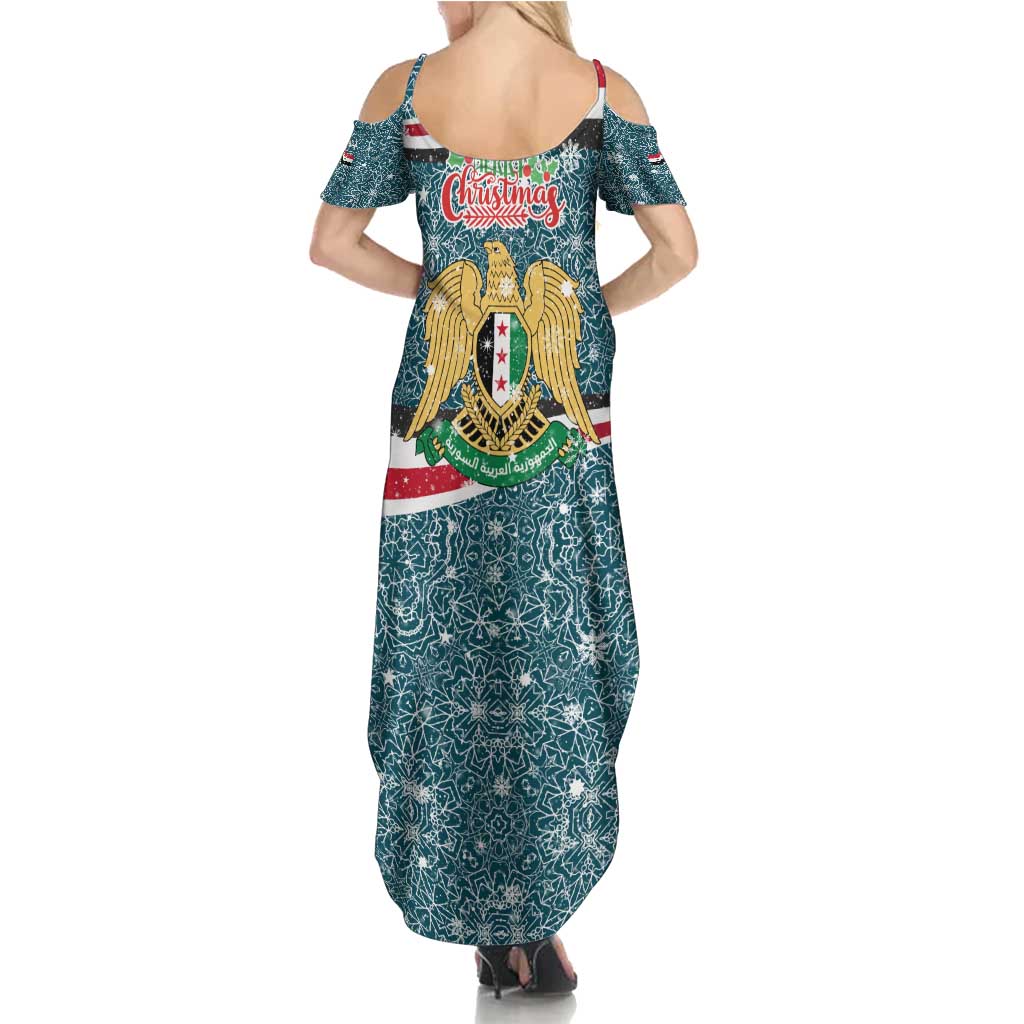 Syria Christmas Summer Maxi Dress with National Flag Motif, Coat of Arms Eagle, and Festive Snowflake Pattern - Wonder Print Shop