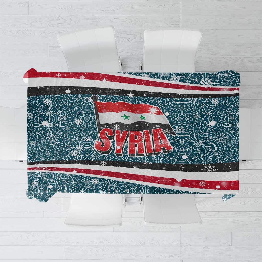 Syria Christmas Tablecloth with National Flag Motif, Coat of Arms Eagle, and Festive Snowflake Pattern - Wonder Print Shop