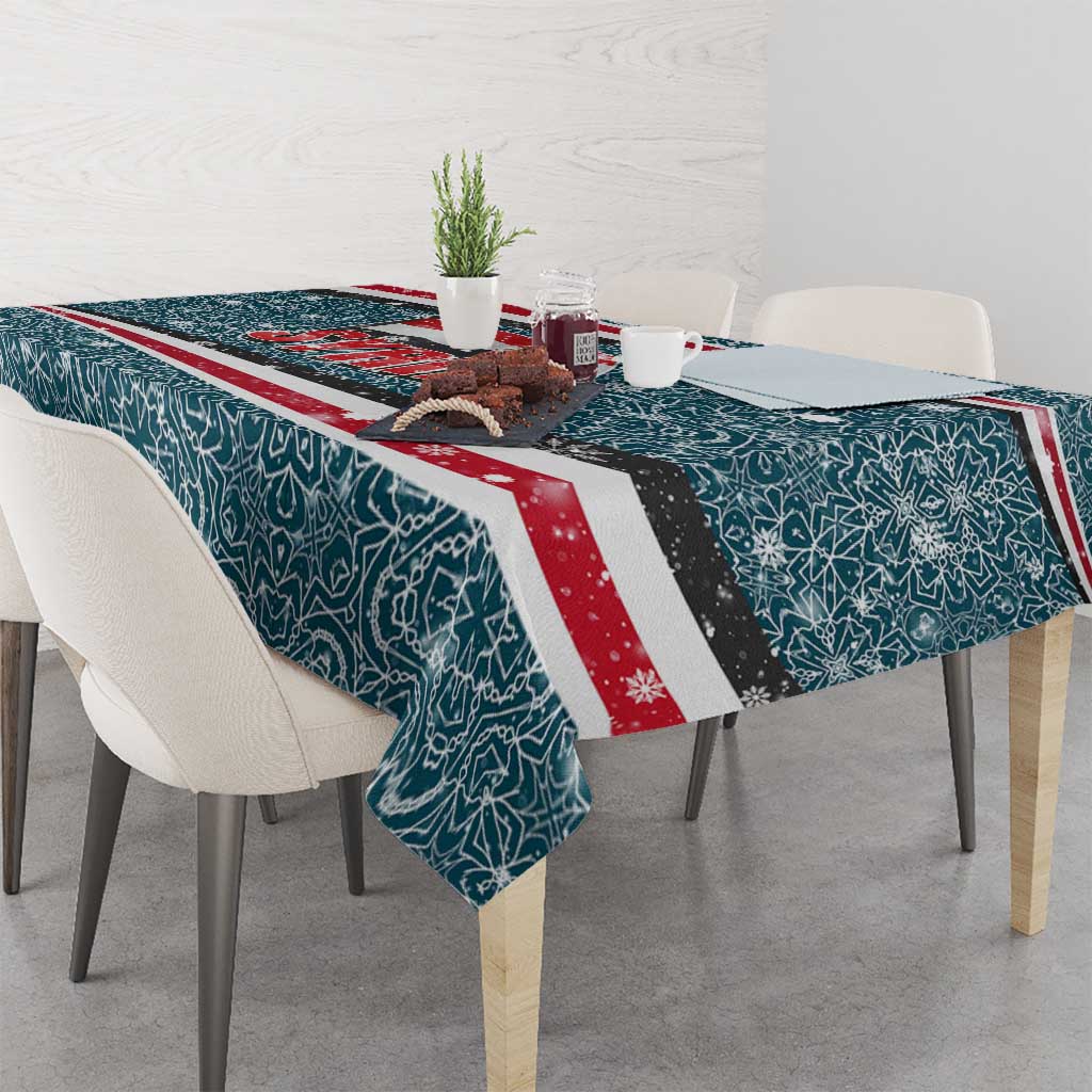 Syria Christmas Tablecloth with National Flag Motif, Coat of Arms Eagle, and Festive Snowflake Pattern - Wonder Print Shop