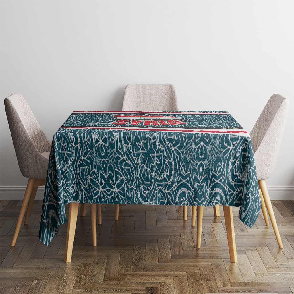 Syria Christmas Tablecloth with National Flag Motif, Coat of Arms Eagle, and Festive Snowflake Pattern - Wonder Print Shop