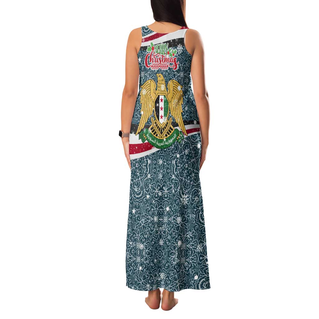 Syria Christmas Tank Maxi Dress with National Flag Motif, Coat of Arms Eagle, and Festive Snowflake Pattern - Wonder Print Shop