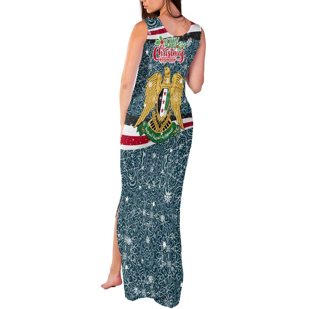 Syria Christmas Tank Maxi Dress with National Flag Motif, Coat of Arms Eagle, and Festive Snowflake Pattern - Wonder Print Shop