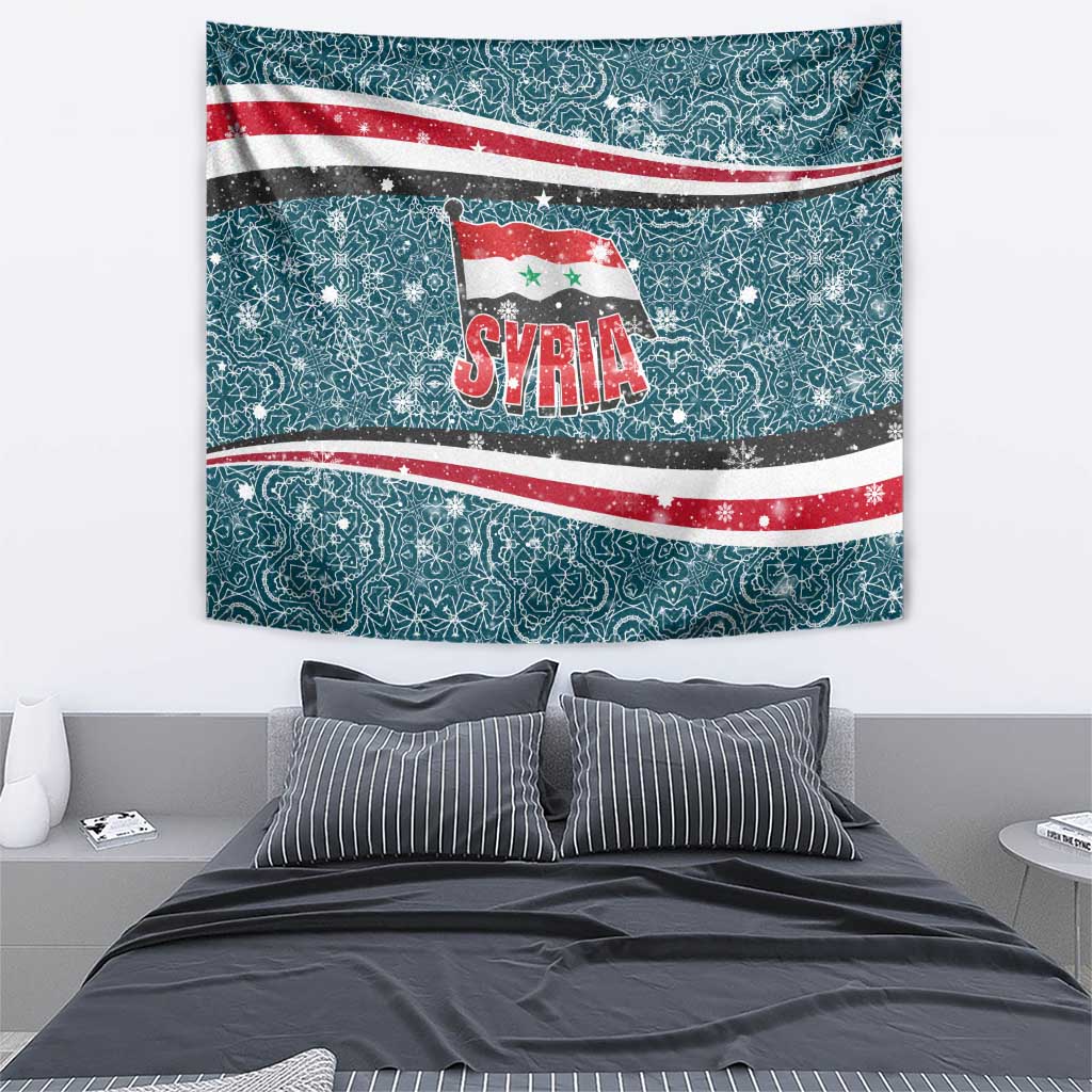 Syria Christmas Tapestry with National Flag Motif, Coat of Arms Eagle, and Festive Snowflake Pattern - Wonder Print Shop