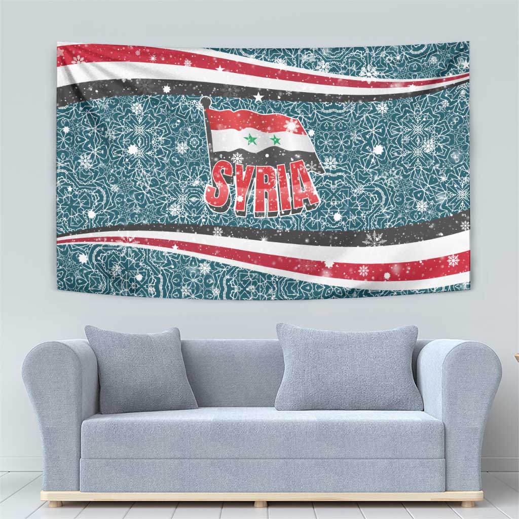 Syria Christmas Tapestry with National Flag Motif, Coat of Arms Eagle, and Festive Snowflake Pattern - Wonder Print Shop