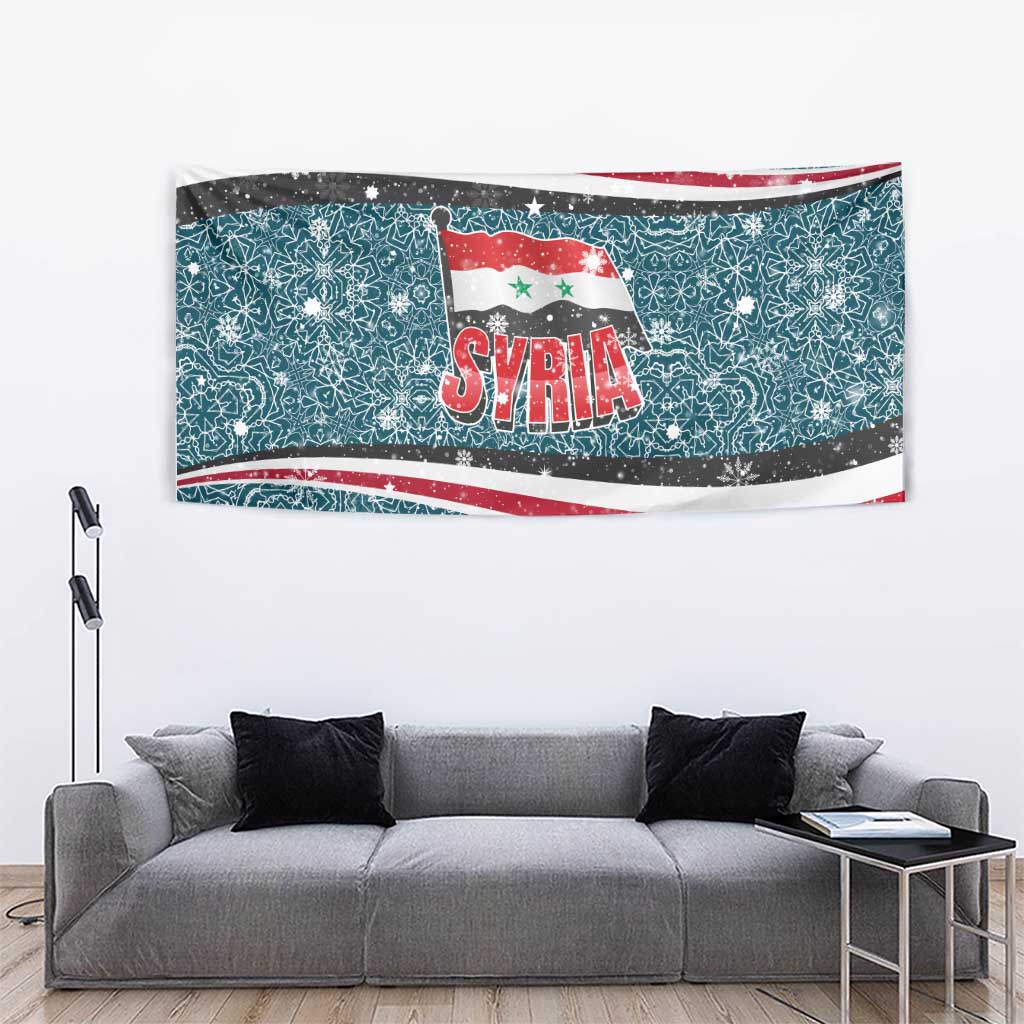 Syria Christmas Tapestry with National Flag Motif, Coat of Arms Eagle, and Festive Snowflake Pattern - Wonder Print Shop