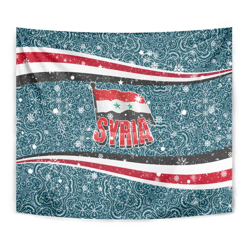 Syria Christmas Tapestry with National Flag Motif, Coat of Arms Eagle, and Festive Snowflake Pattern - Wonder Print Shop
