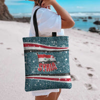 Syria Christmas Tote Bag with National Flag Motif, Coat of Arms Eagle, and Festive Snowflake Pattern - Wonder Print Shop