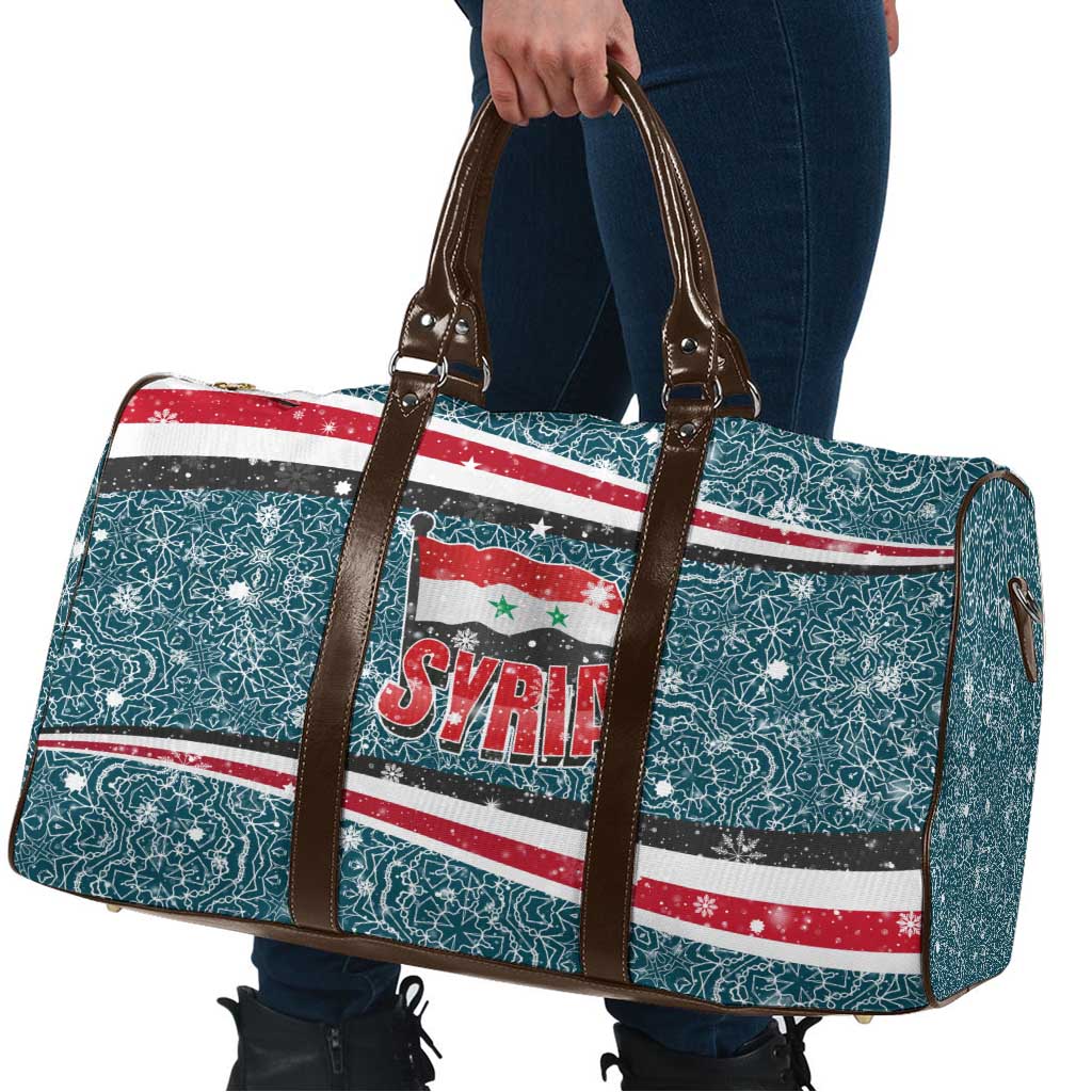 Syria Christmas Travel Bag with National Flag Motif, Coat of Arms Eagle, and Festive Snowflake Pattern - Wonder Print Shop