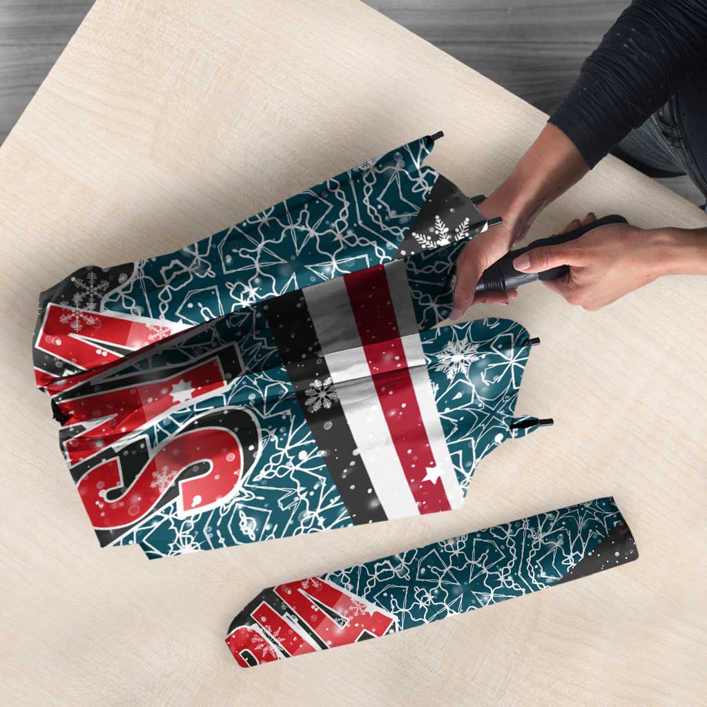 Syria Christmas Umbrella with National Flag Motif, Coat of Arms Eagle, and Festive Snowflake Pattern - Wonder Print Shop