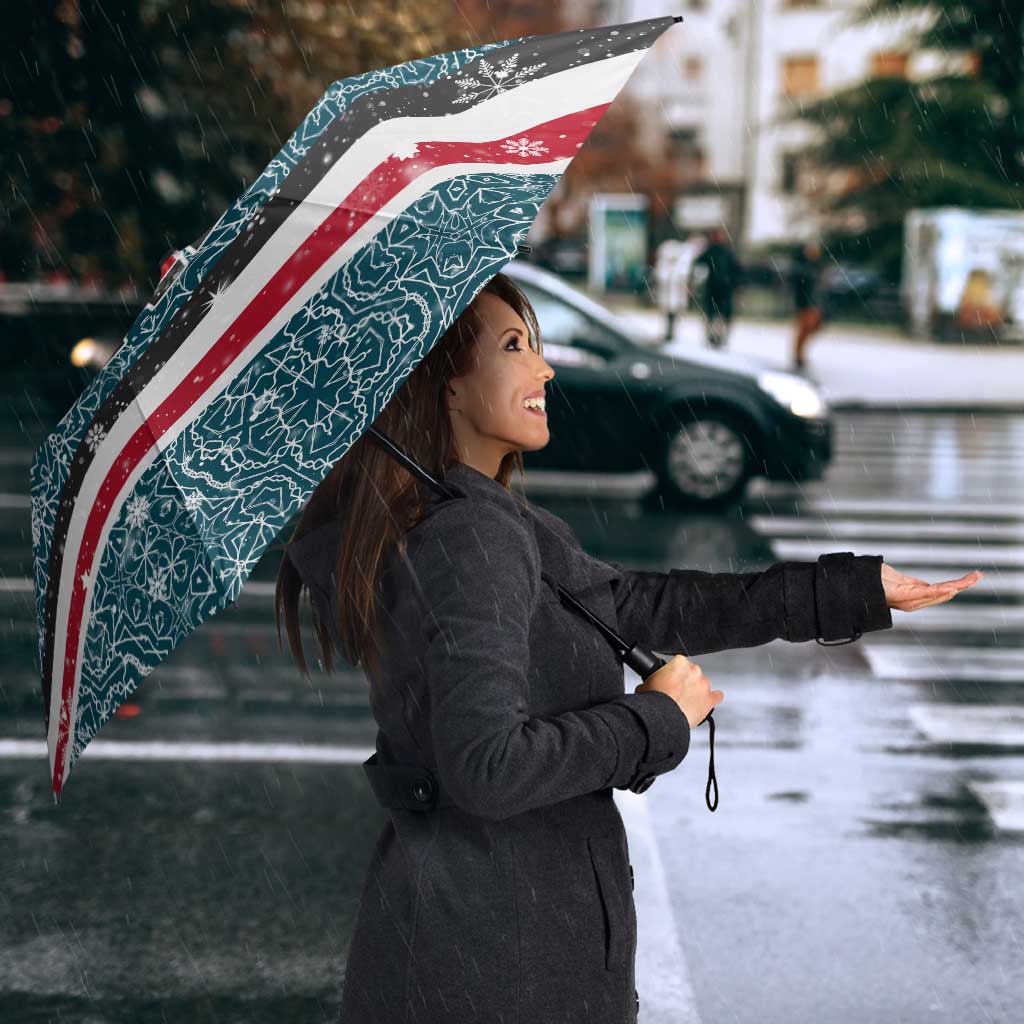 Syria Christmas Umbrella with National Flag Motif, Coat of Arms Eagle, and Festive Snowflake Pattern - Wonder Print Shop