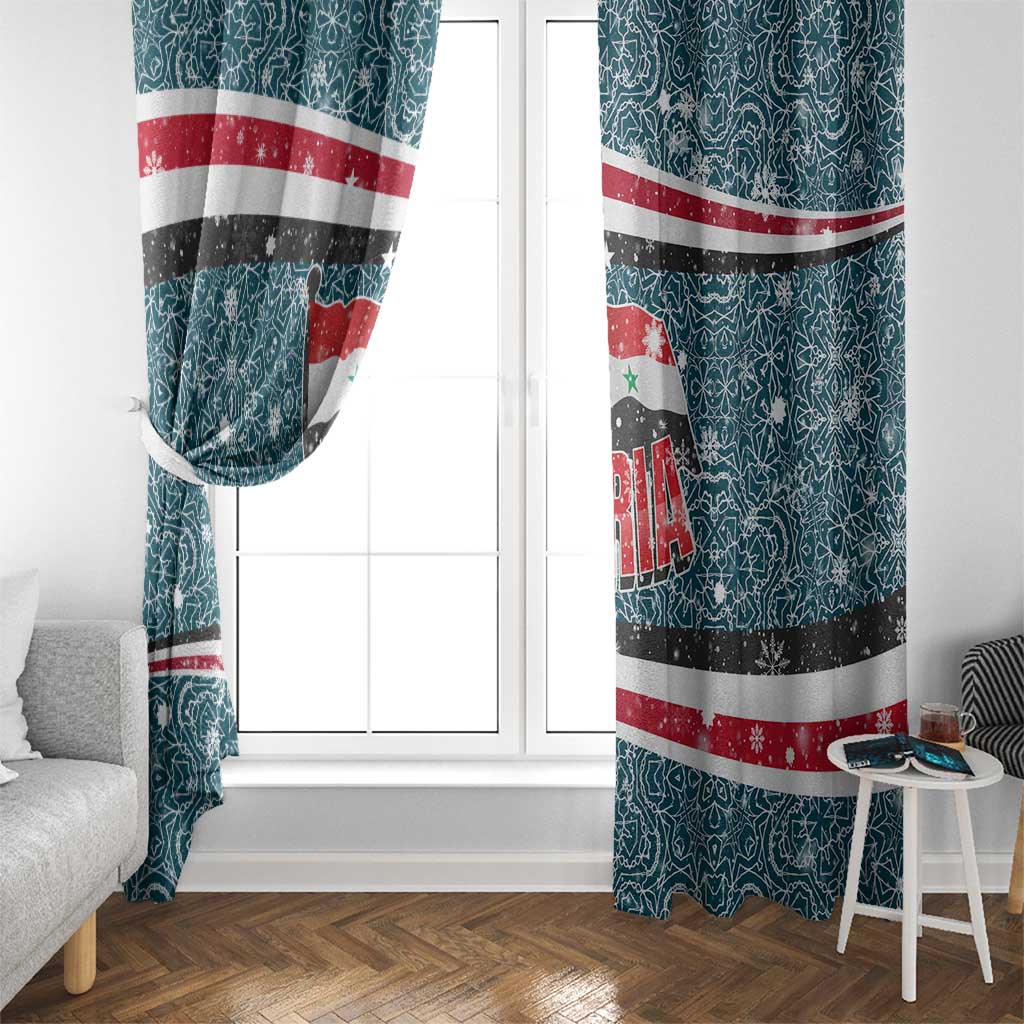 Syria Christmas Window Curtain with National Flag Motif, Coat of Arms Eagle, and Festive Snowflake Pattern - Wonder Print Shop
