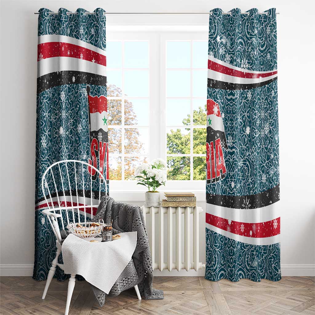 Syria Christmas Window Curtain with National Flag Motif, Coat of Arms Eagle, and Festive Snowflake Pattern - Wonder Print Shop