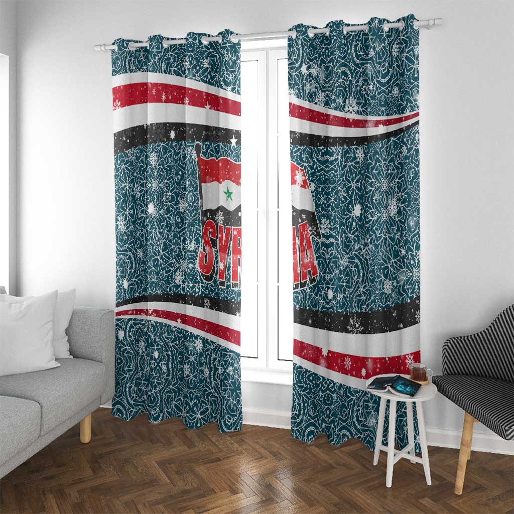 Syria Christmas Window Curtain with National Flag Motif, Coat of Arms Eagle, and Festive Snowflake Pattern - Wonder Print Shop
