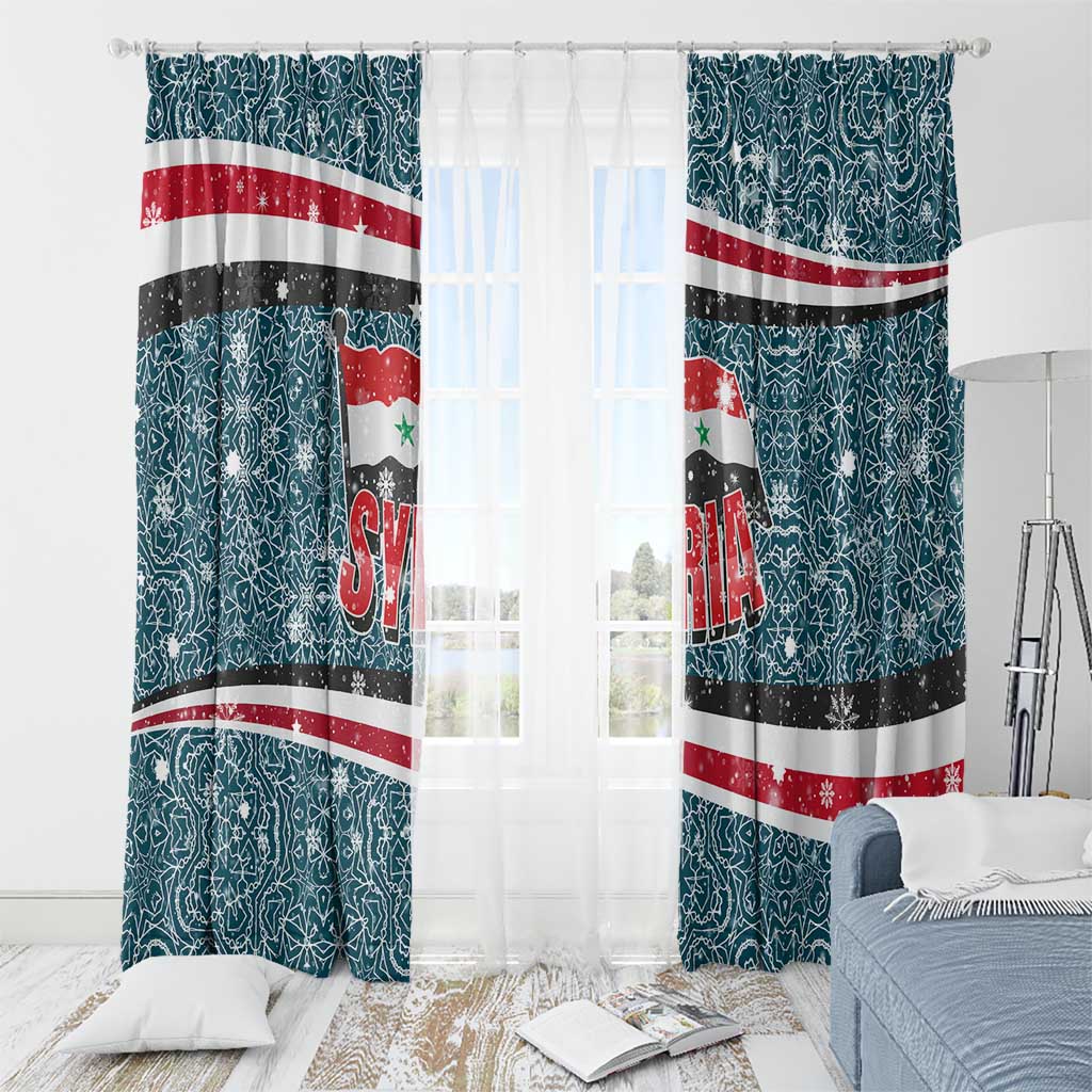 Syria Christmas Window Curtain with National Flag Motif, Coat of Arms Eagle, and Festive Snowflake Pattern - Wonder Print Shop