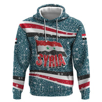 Syria Christmas Zip Hoodie with National Flag Motif, Coat of Arms Eagle, and Festive Snowflake Pattern - Wonder Print Shop