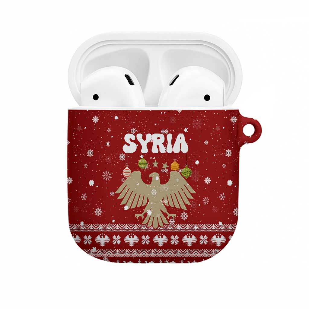 Syria Christmas AirPods Case with Golden Eagle Emblem Christmas Camel Scene - Wonder Print Shop