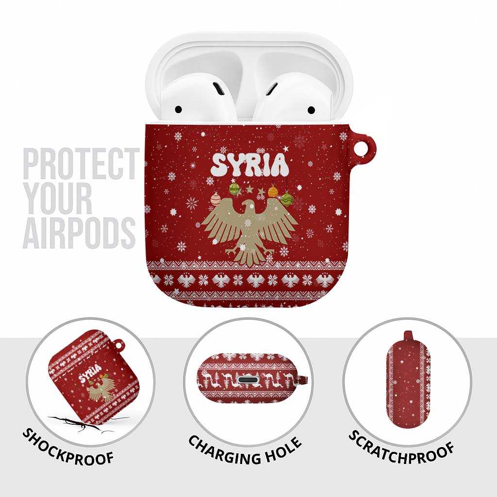 Syria Christmas AirPods Case with Golden Eagle Emblem Christmas Camel Scene - Wonder Print Shop