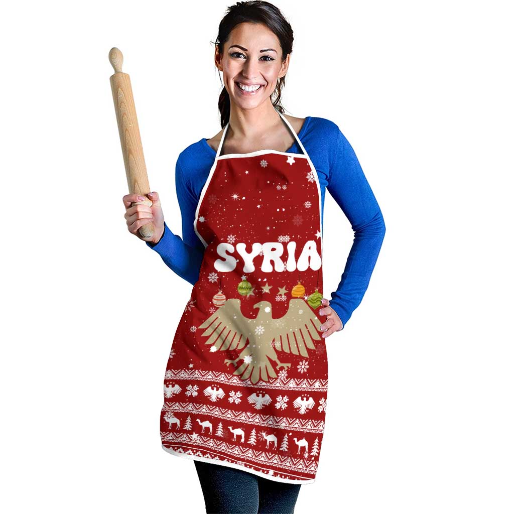 Syria Christmas Apron with Golden Eagle Emblem Christmas Camel Scene - Wonder Print Shop