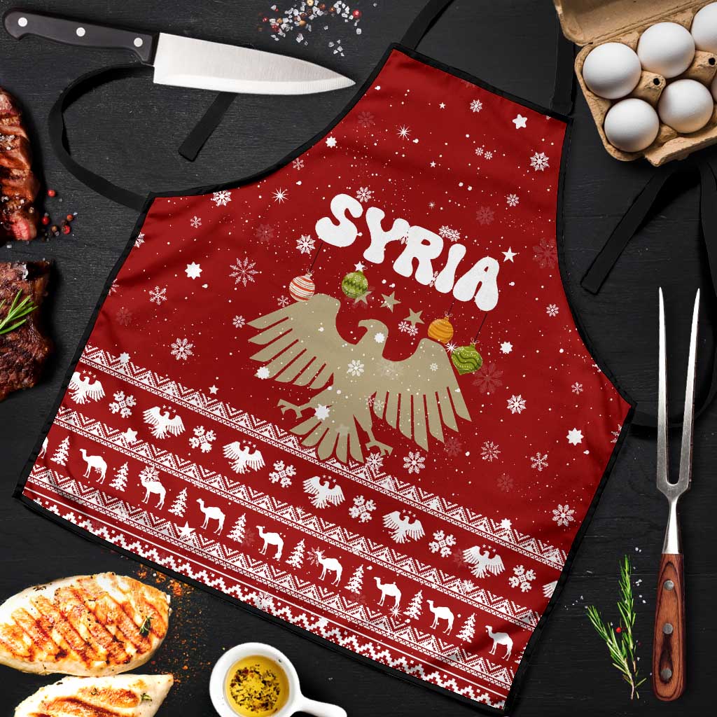 Syria Christmas Apron with Golden Eagle Emblem Christmas Camel Scene - Wonder Print Shop