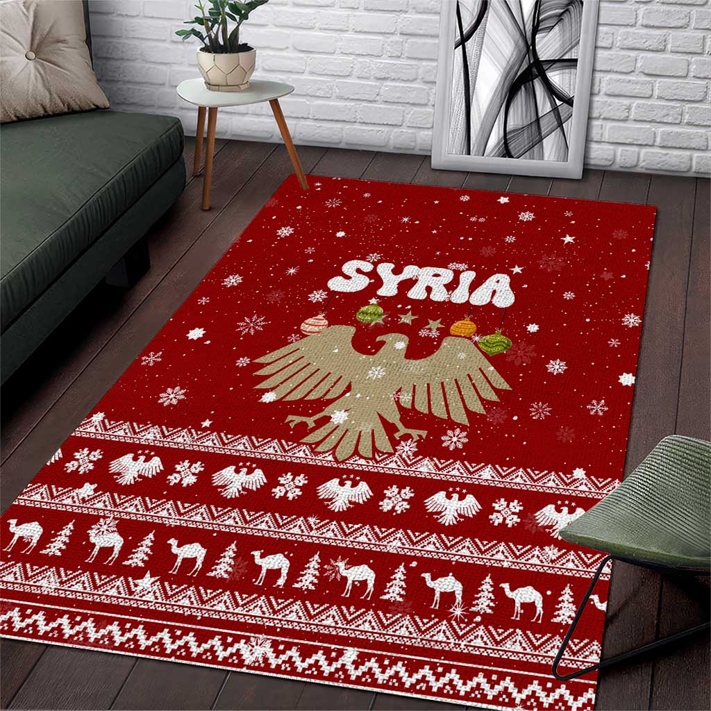 Syria Christmas Area Rug with Golden Eagle Emblem Christmas Camel Scene - Wonder Print Shop