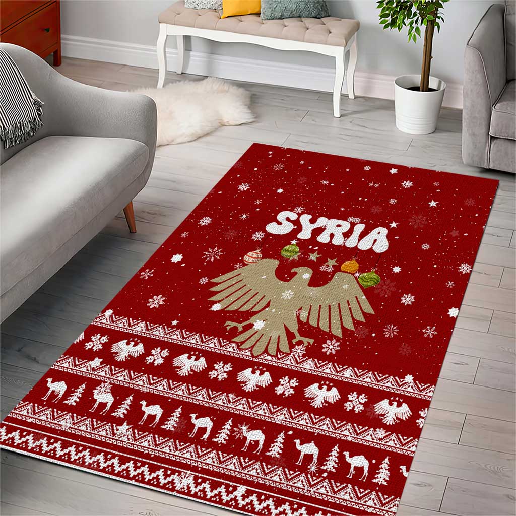 Syria Christmas Area Rug with Golden Eagle Emblem Christmas Camel Scene - Wonder Print Shop