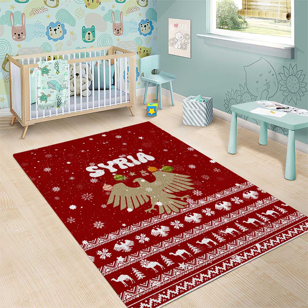 Syria Christmas Area Rug with Golden Eagle Emblem Christmas Camel Scene - Wonder Print Shop